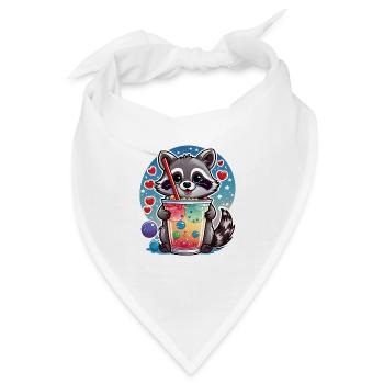 kleiner süßer Waschbär mit Limonade und Strohhalm - Bandana - Weiß - Vorne