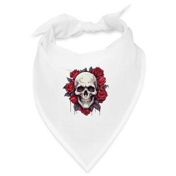 Totenkopf und Rosen Gothic Blumenkunst - Bandana - Weiß - Vorne