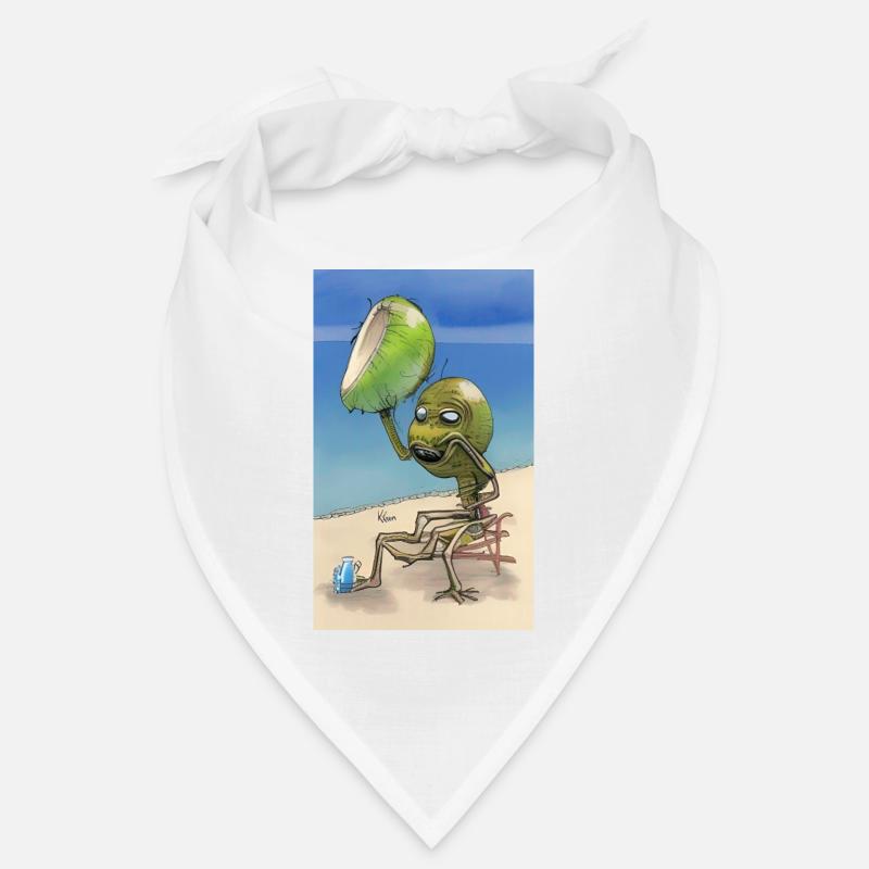 Crazy Comic Alien an einem Strand mit einer Weltraumkokosnuss Bandana