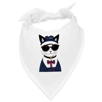 Coole Katze mit Brille - Bandana - Weiß - Vorne