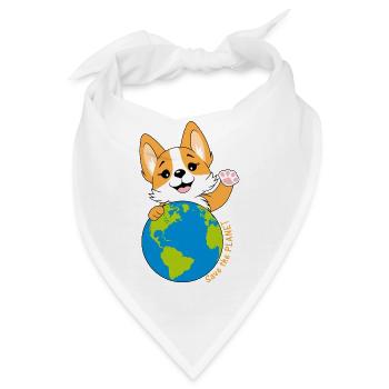 Corgi mit Weltkugel - Bandana - Weiß - Vorne