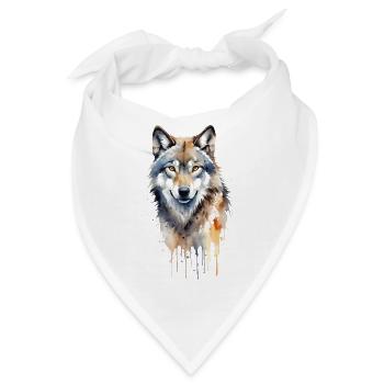 Stiller Wächter: Aquarell Grauer Wolf Porträt - Bandana - Weiß - Vorne