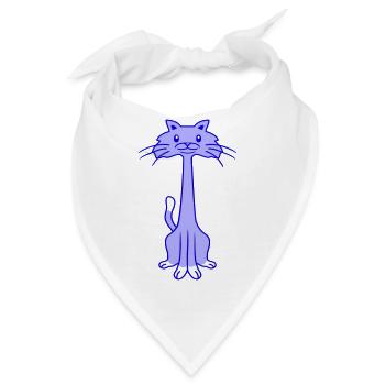 Lustige Langer Hals Katze Guckt Fröhlich Lächelnd - Bandana - Weiß - Vorne