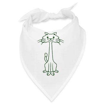 Lustige Langer Hals Katze Guckt Fröhlich Lächelnd - Bandana - Weiß - Vorne