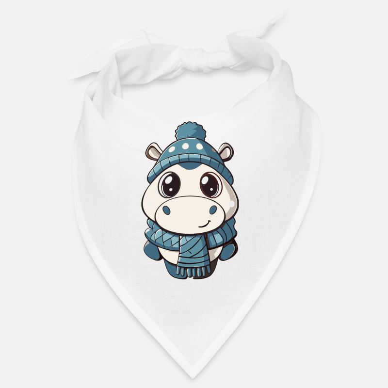 Hippopotame mignon avec écharpe et chapeau à pompon. Bandana