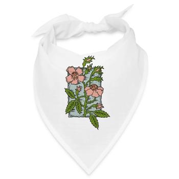 Moschusrose, handgezeichneter Blumenstempel im Vintage-Stil - Bandana - Weiß - Vorne