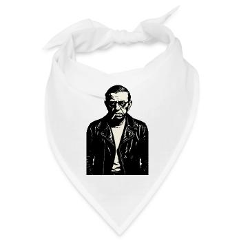 Jean Paul Sartre Noir Leder-Rebellenporträt - Bandana - Weiß - Vorne