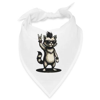 Rocker Katze Mit Irokesen Und Sonnenbrille - Bandana - Weiß - Vorne