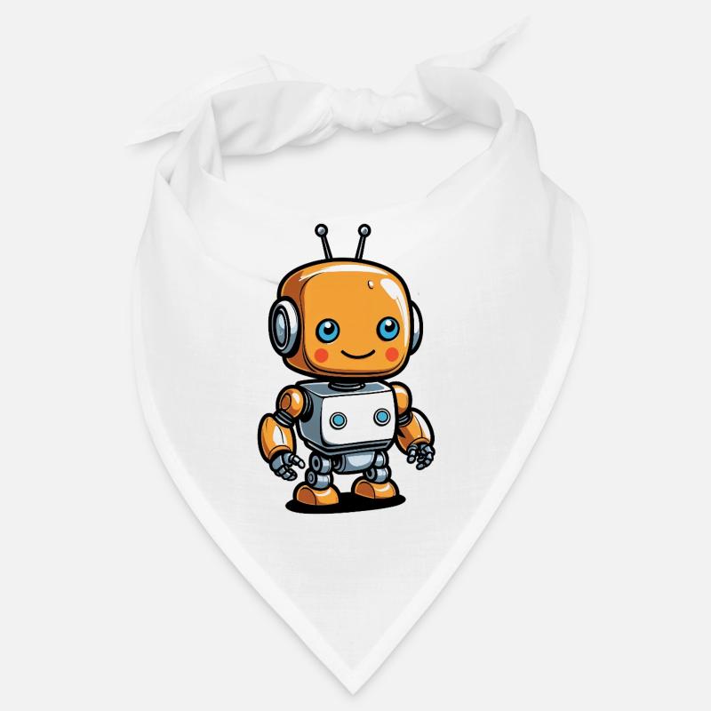 Kawaii Orange Robot with Headset Bandana