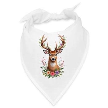 Watercolor Forest Deer Floral Antlers Design - Bandana - Weiß - Vorne