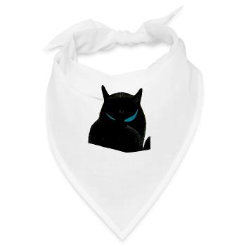 Schwarze Katze mit blauen Augen - Bandana - Weiß - Vorne