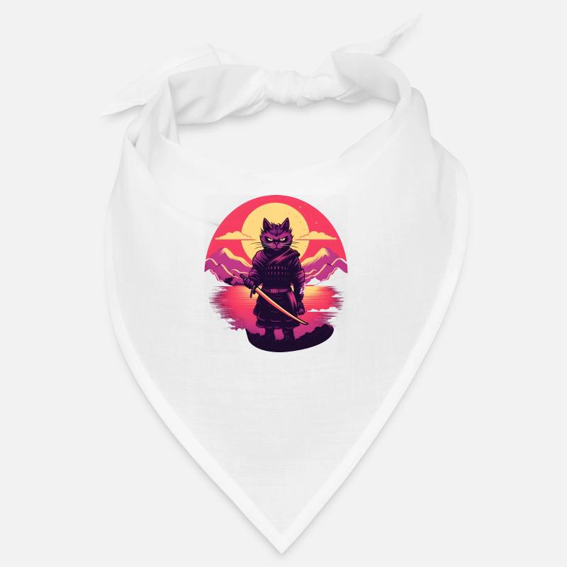 Synthwave samurai Cat - Bandana - Weiß