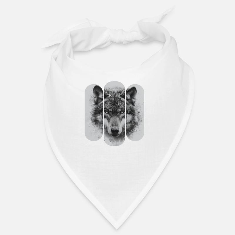 triptyque Loup noir et blanc - Bandana - blanc