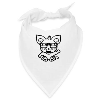 Nerd Katze Hornbrille Geek Winkt Schlaues Kätzchen - Bandana - Weiß - Vorne
