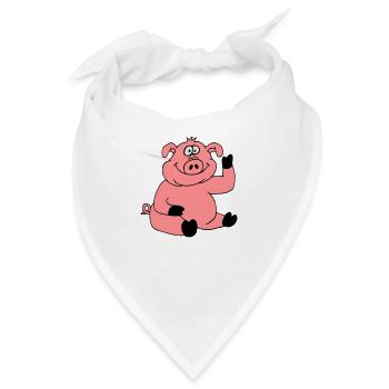 Niedliches Cartoon Comic Schwein Winkt Freundlich - Bandana - Weiß - Vorne
