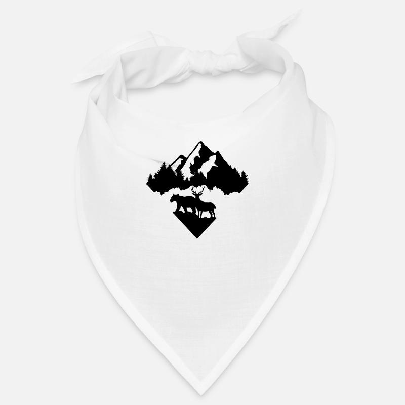 Bear, Deer, Forest and Mountains - Bandana - blanc