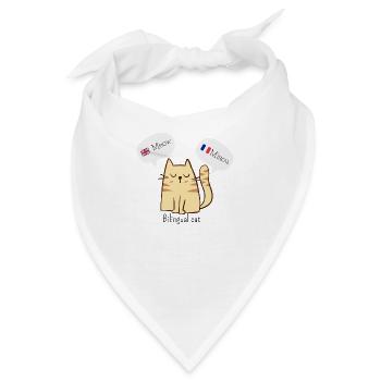 Zweisprachige Katzen-| Zweisprachiger französischer/englischer Chat - Bandana - Weiß - Vorne