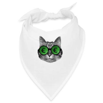 Katze mit Euro-Zeichenbrille - Bandana - Weiß - Vorne