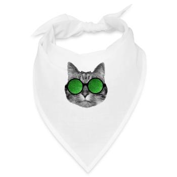 Lustige Katze trägt grüne Partybrille - Bandana - Weiß - Vorne
