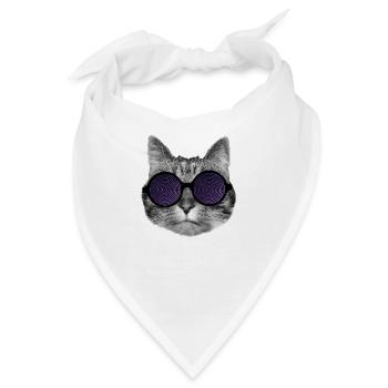 Katze und hypnotische Brille - Bandana - Weiß - Vorne