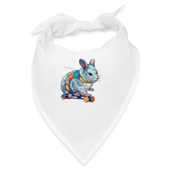 Ein Chinchilla auf einem Longboard am Skaten - Bandana - Weiß - Vorne