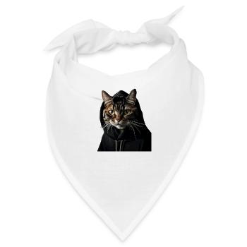 Gangster Katze trägt schwarzen Hoddie - Bandana - Weiß - Vorne
