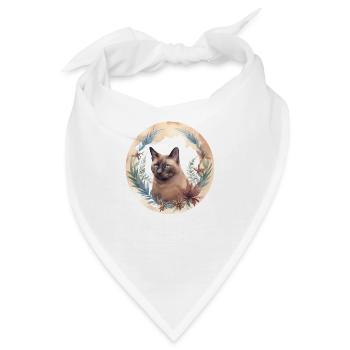 Burmesische Katze Boho Elemente, Katzen - Bandana - Weiß - Vorne