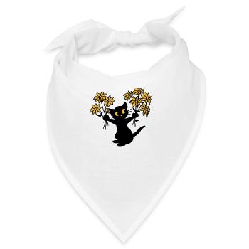 Die Katze mit Blumen - Bandana - Weiß - Vorne