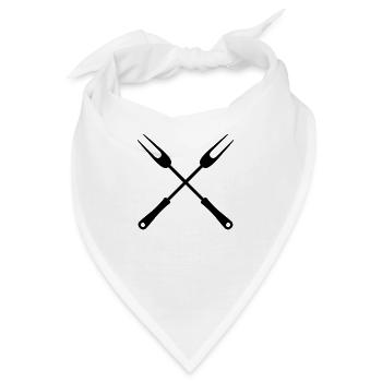logo 2 grillgabeln ueberkreuz grillzange grillen g - Bandana - Weiß - Vorne