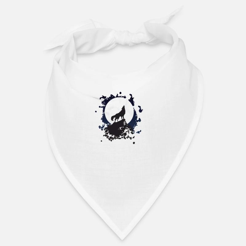Howling Wolf Wolf at Full Moon - Bandana - white