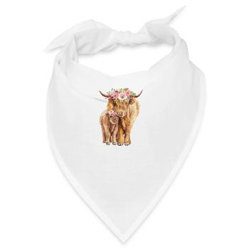 Kuh mit Kalb Blumen Wasserfarben - Bandana - Weiß - Vorne