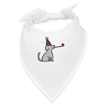 Geburtstagskind sitzender braver Hund - Bandana - Weiß - Vorne