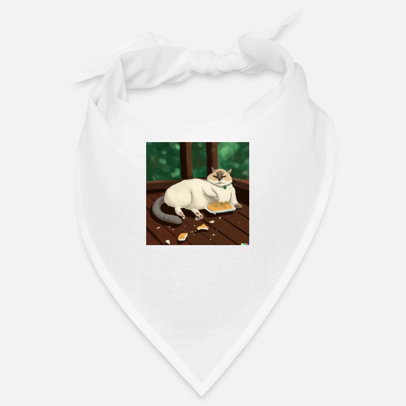 Cat makes himself comfortable and eats Bandana