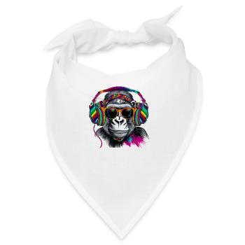 Hingucker Affe mit Kopfhörern und Sonnenbrille - Bandana - Weiß - Vorne