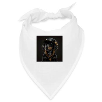süßer schwarzer Hund mit goldener Halskette - Bandana - Weiß - Vorne