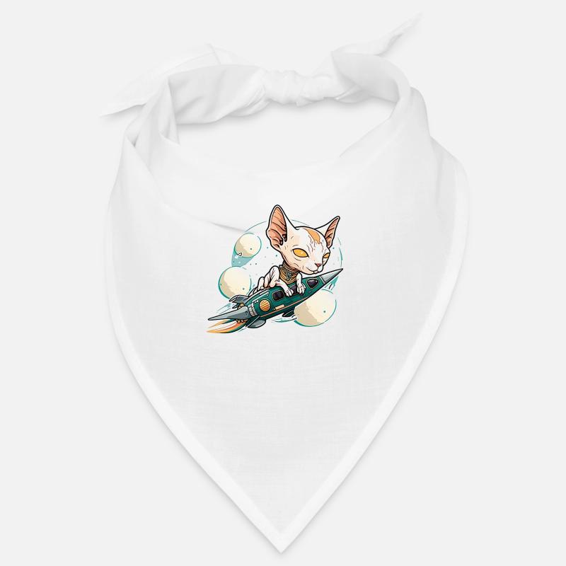 Sphinx cat rides on a rocket - Bandana - white