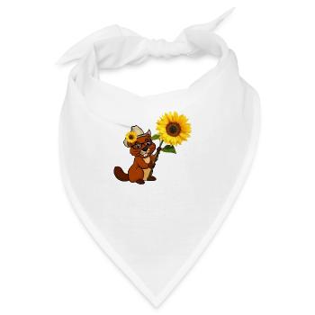 Biber mit Sonnenblume und Cowboyhut - Bandana - Weiß - Vorne