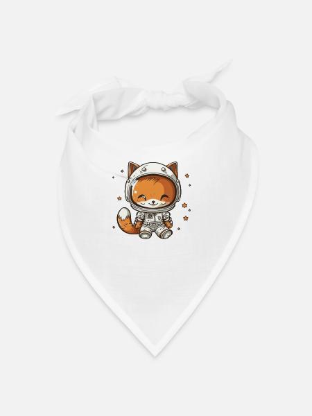 Kawaii Cute Happy Astronaut Fox - Bandana - white - Front