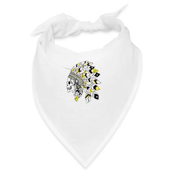 Totenkopf mit schwarz-gelbem indischen Kopfschmuck - Bandana - Weiß - Vorne