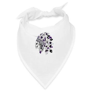 Totenkopf mit schwarzem und violettem indischen Kopfschmuck - Bandana - Weiß - Vorne