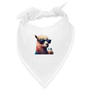 Stylisches Lama mit Bier und Cooler Sonnenbrille - Bandana - Weiß - Vorne