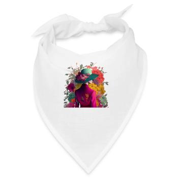 Model mit Hut und Blumen Geschenk - Bandana - Weiß - Vorne