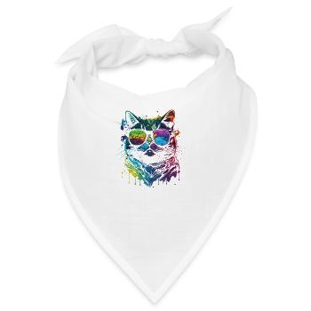 Watercolor Cat Coole Katze - Bandana - Weiß - Vorne