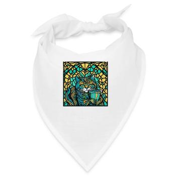 Katze mit einem Becher - Bandana - Weiß - Vorne