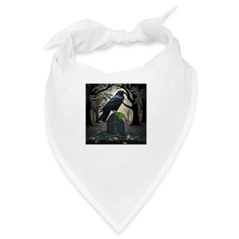 Schwarzer Rabe auf Grabstein, Illustration - Bandana - Weiß - Vorne