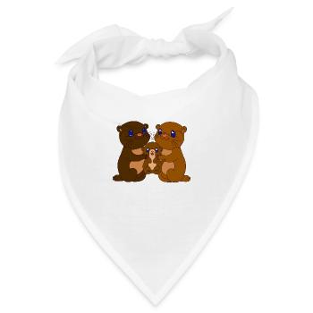 Goldige braune Otterfamilie, Mama, Papa und Kind - Bandana - Weiß - Vorne