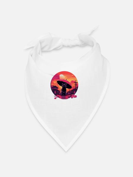 Synthwave japan Cat with umbrella - Bandana - Weiß - Vorne