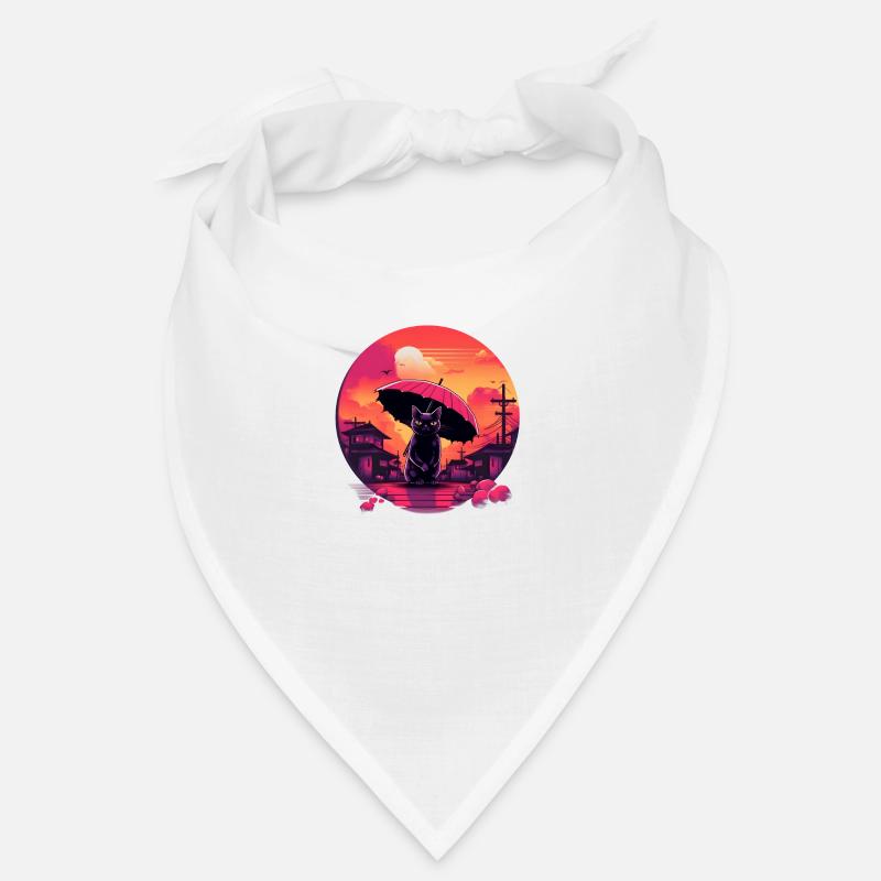 Synthwave japan Cat with umbrella Bandana