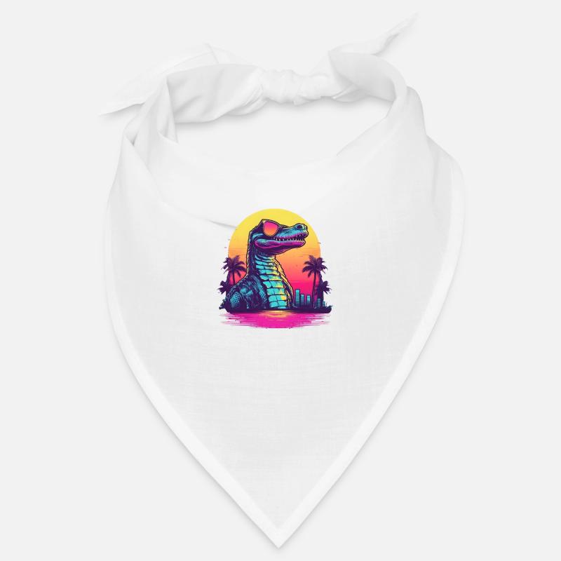 Synthwave crocodile sunset - Bandana - Weiß