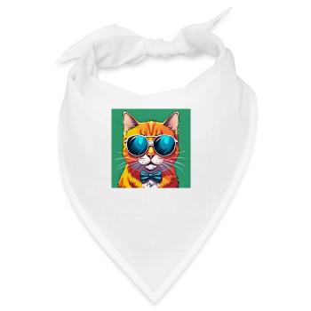 Stilvolle Katze mit Sonnenbrille und Fliege - Bandana - Weiß - Vorne